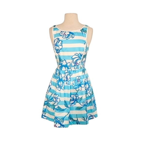 Lilly Pulitzer Shorely Blue Striped Sandrine Fit & Flare Pearl Lined Dress - Picture 2 of 8